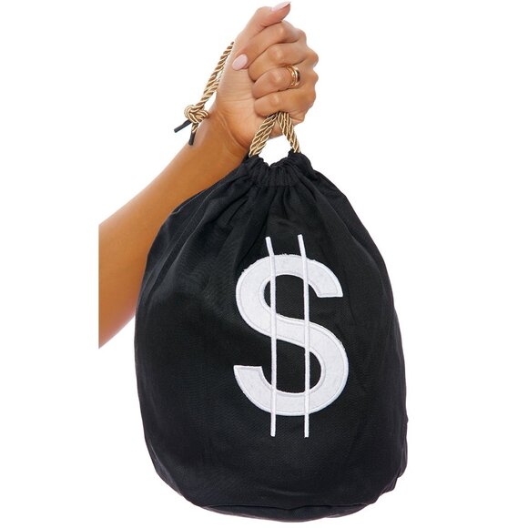 Money Bag Drawstring Pouch Dollar Sign Black - Picture 2 of 2